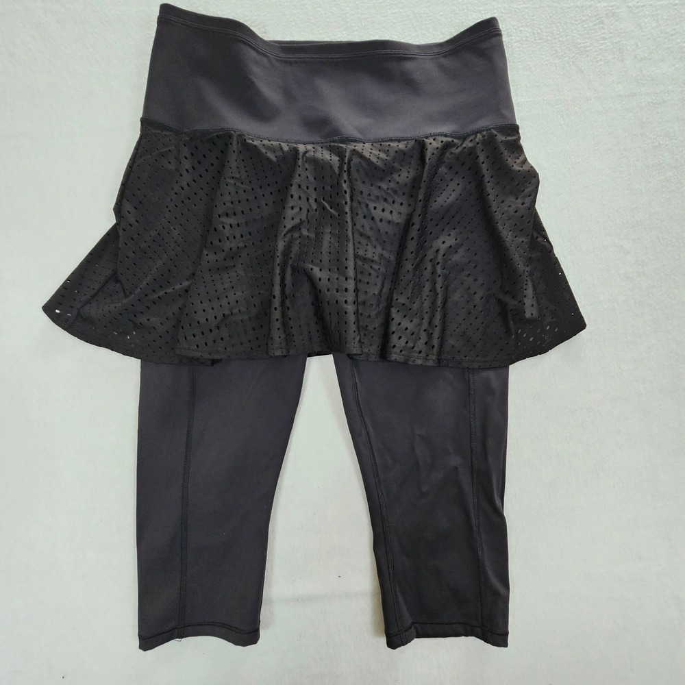 Athleta A-Game 2-in-1 Crop Leggings with Skirt Black Mesh Capri Womens Medium